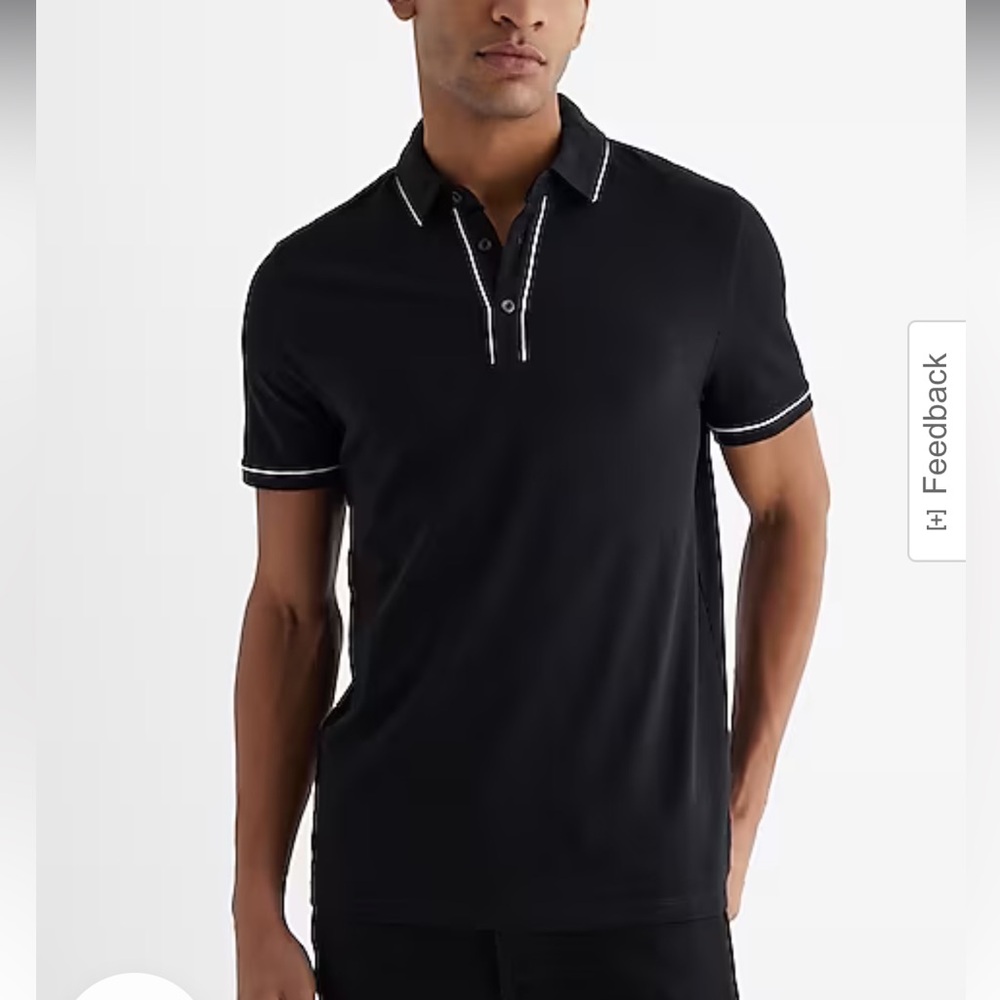 Men’s Express Stretch Moisture Wicking Tipped Polo Medium M Black Slim Fitted